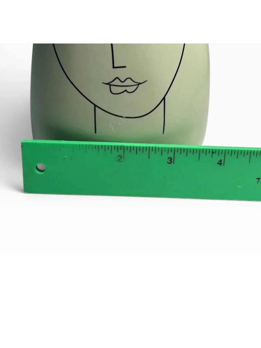 Mid Century Modern Green Ceramic Face Vase Abstract Line Art Portrait Decor 5.5